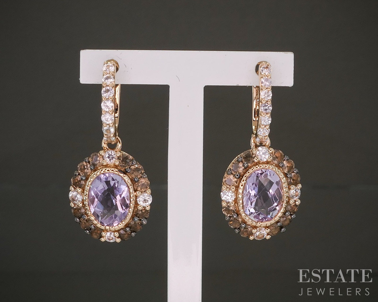 14k Strawberry Gold LeVian Natural Amethyst & Sapphire Quartz Earrings p26335