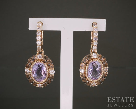 14k Strawberry Gold LeVian Natural Amethyst & Sapphire Quartz Earrings p26335