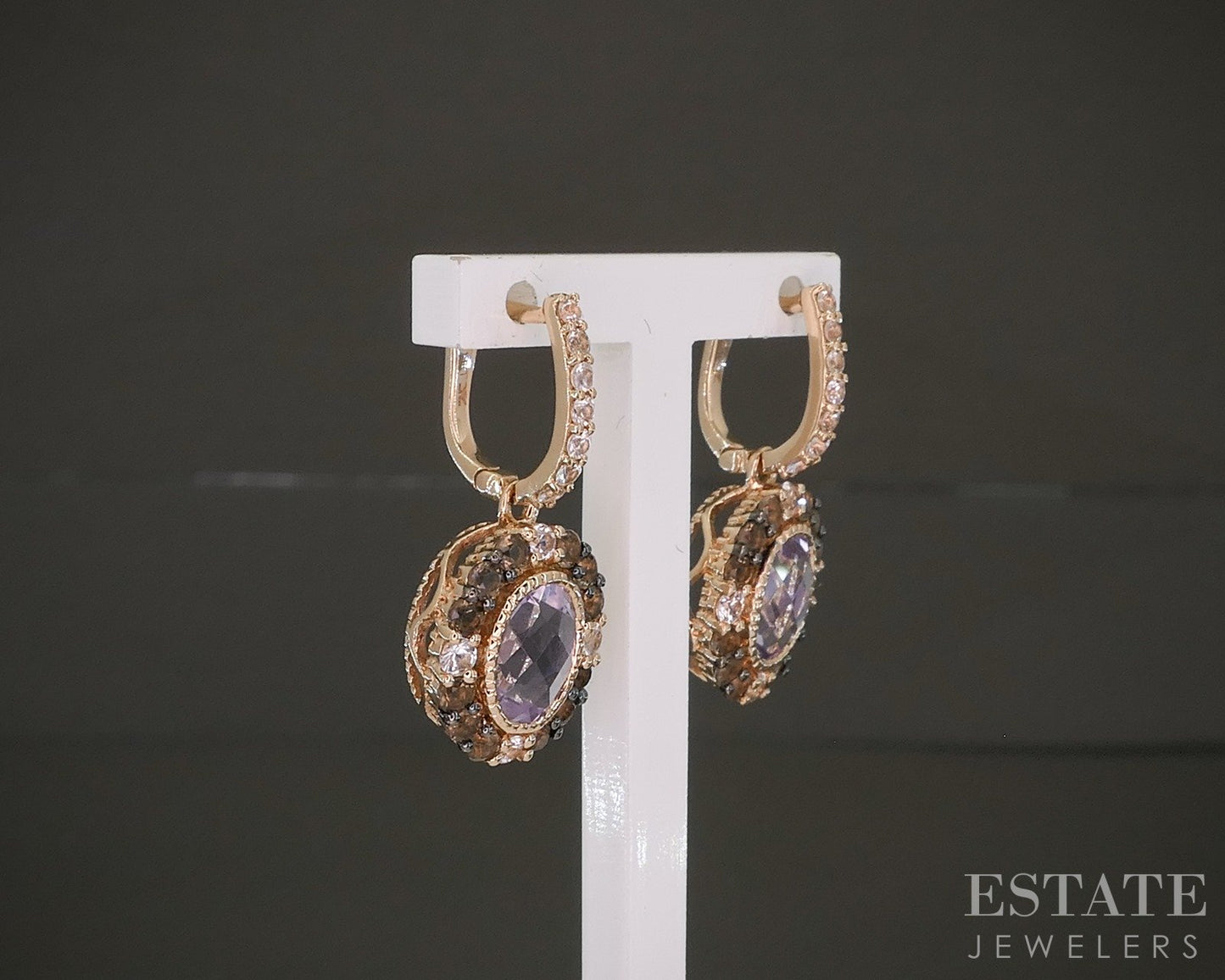 14k Strawberry Gold LeVian Natural Amethyst & Sapphire Quartz Earrings p26335