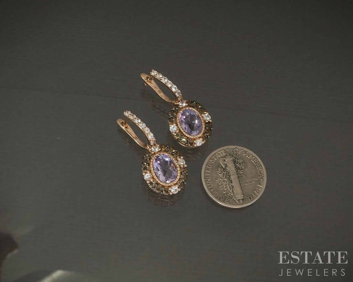 14k Strawberry Gold LeVian Natural Amethyst & Sapphire Quartz Earrings p26335
