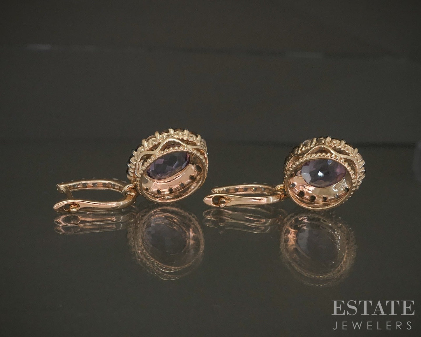 14k Strawberry Gold LeVian Natural Amethyst & Sapphire Quartz Earrings p26335