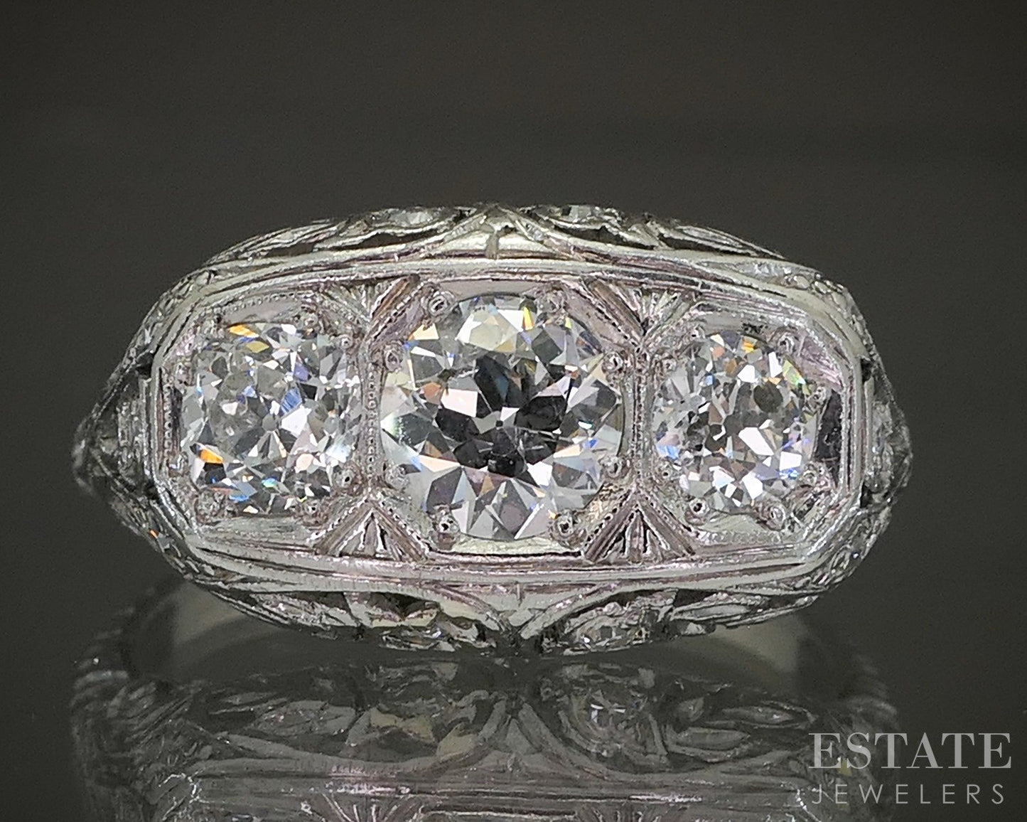 Antique Art Deco Platinum OEC 1ctw Diamond Filigree Engagement Ring 4.3g p26155