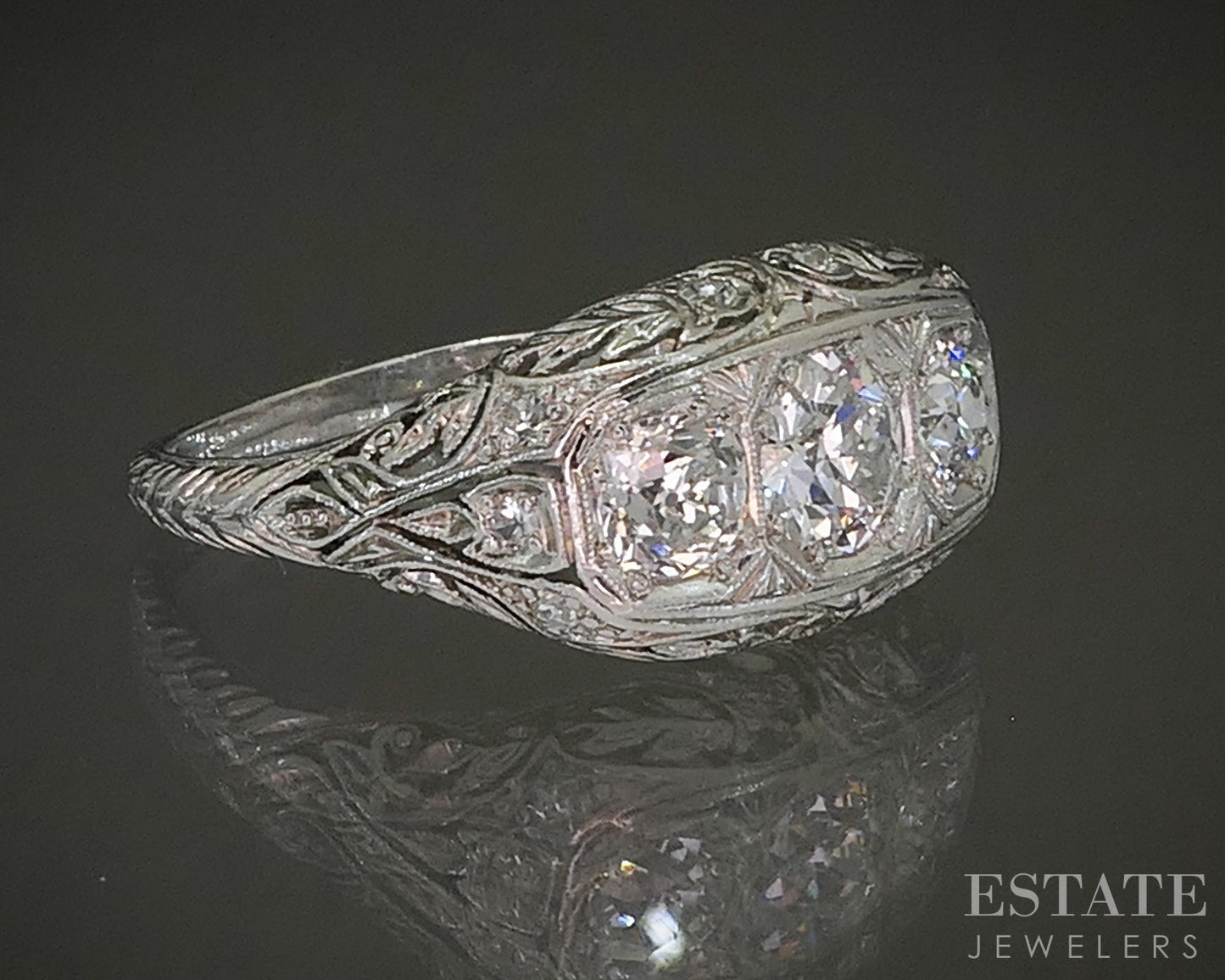 Antique Art Deco Platinum OEC 1ctw Diamond Filigree Engagement Ring 4.3g p26155