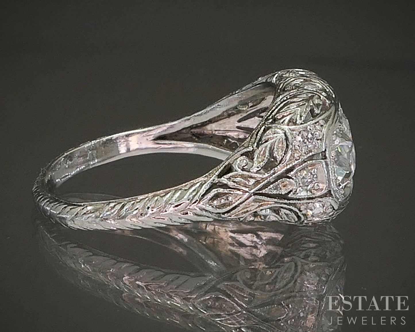 Antique Art Deco Platinum OEC 1ctw Diamond Filigree Engagement Ring 4.3g p26155