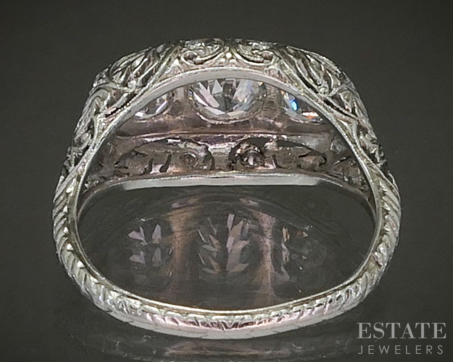 Antique Art Deco Platinum OEC 1ctw Diamond Filigree Engagement Ring 4.3g p26155
