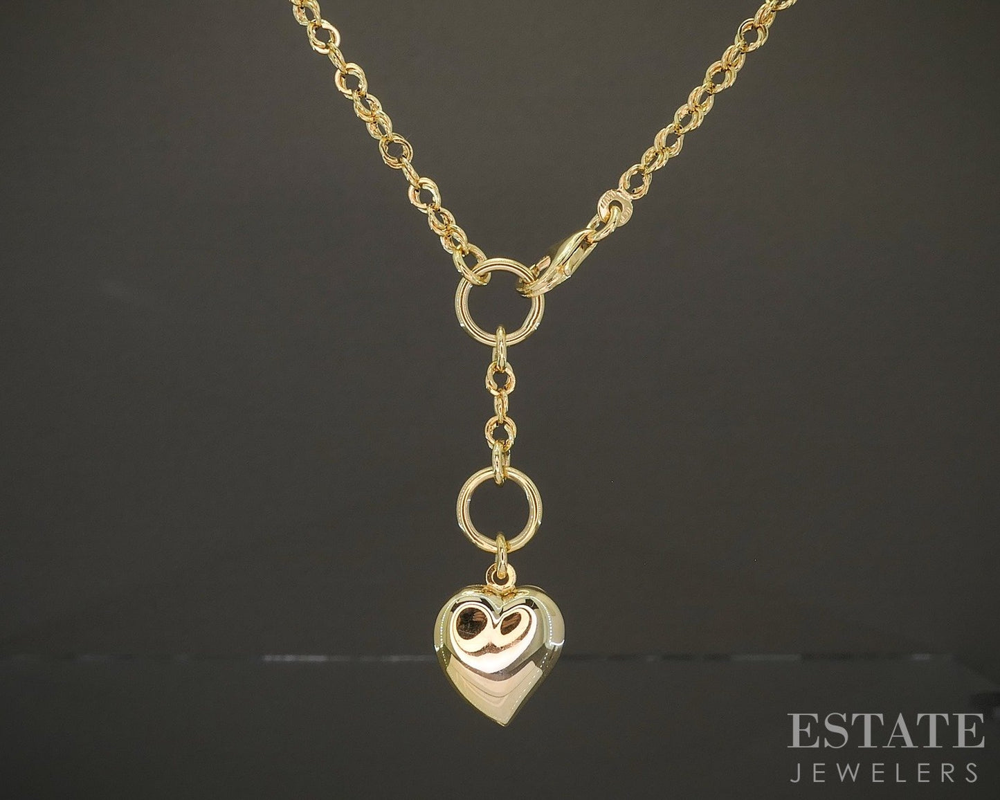 14k Yellow Gold Puffy Heart Cable Chain Lariat Necklace 5.9g 18"L p26398
