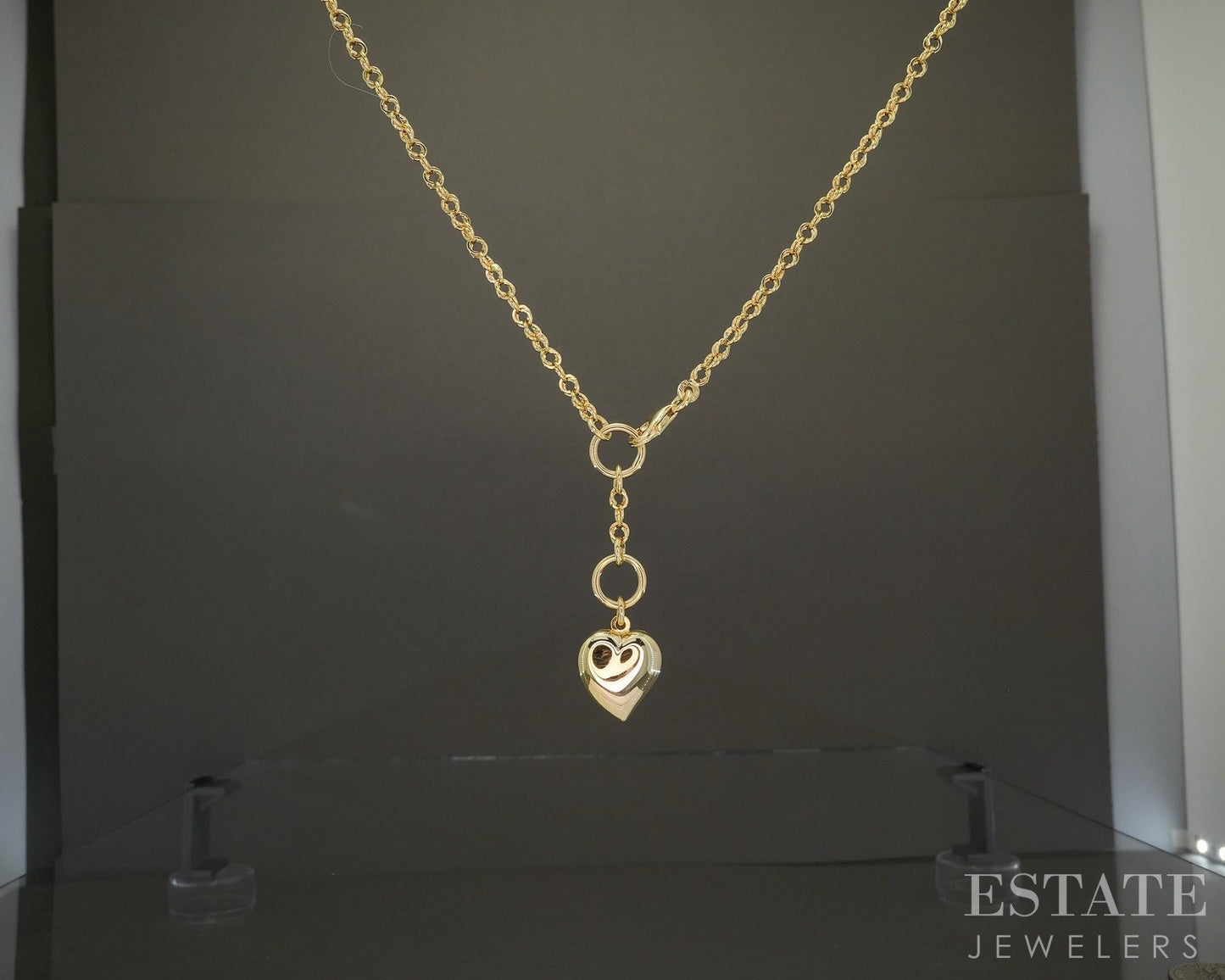 14k Yellow Gold Puffy Heart Cable Chain Lariat Necklace 5.9g 18"L p26398
