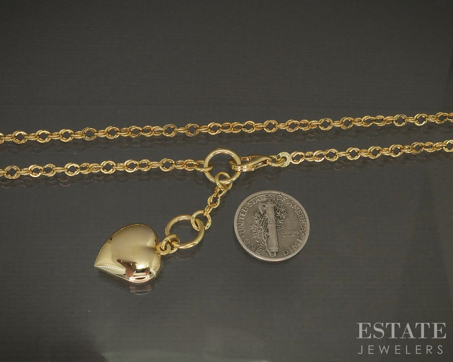 14k Yellow Gold Puffy Heart Cable Chain Lariat Necklace 5.9g 18"L p26398