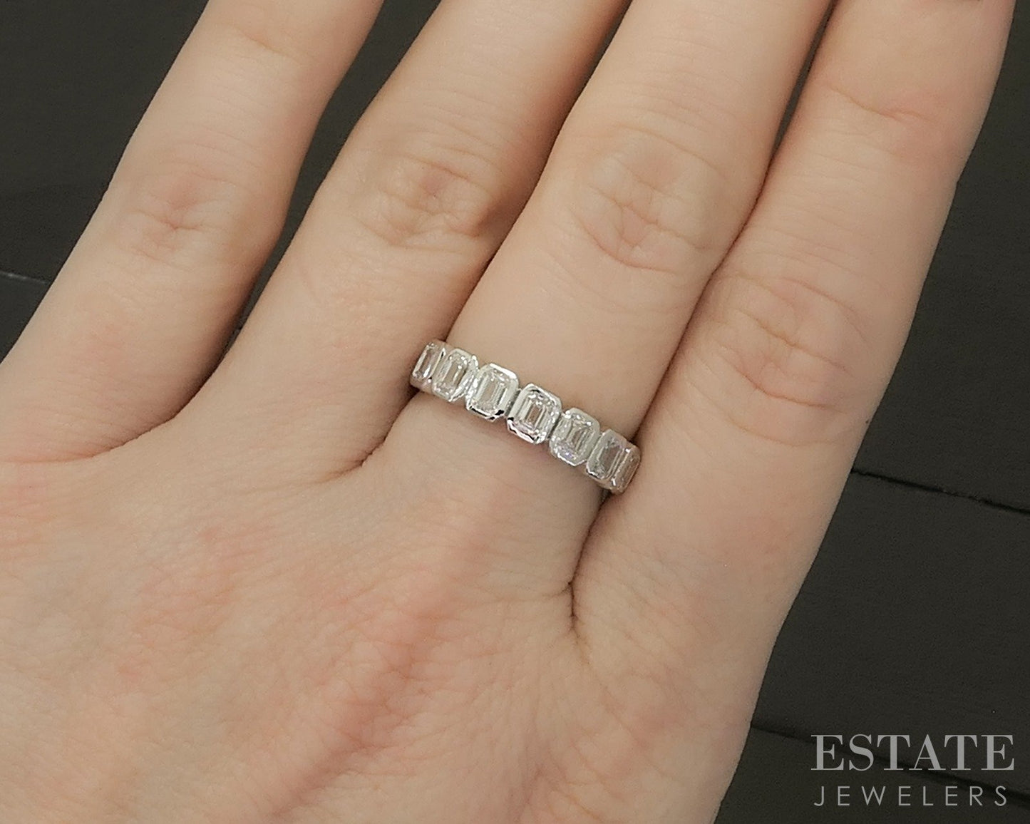 14k White Gold 1.03ctw Lab Emerald-Cut Diamond Wedding Band p30230