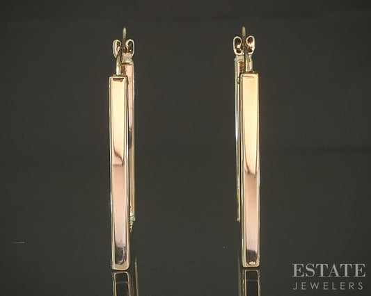 10k Yellow Gold 2.2mm Smooth Rectangle Hoop Ladies Earrings 1.9g p30234