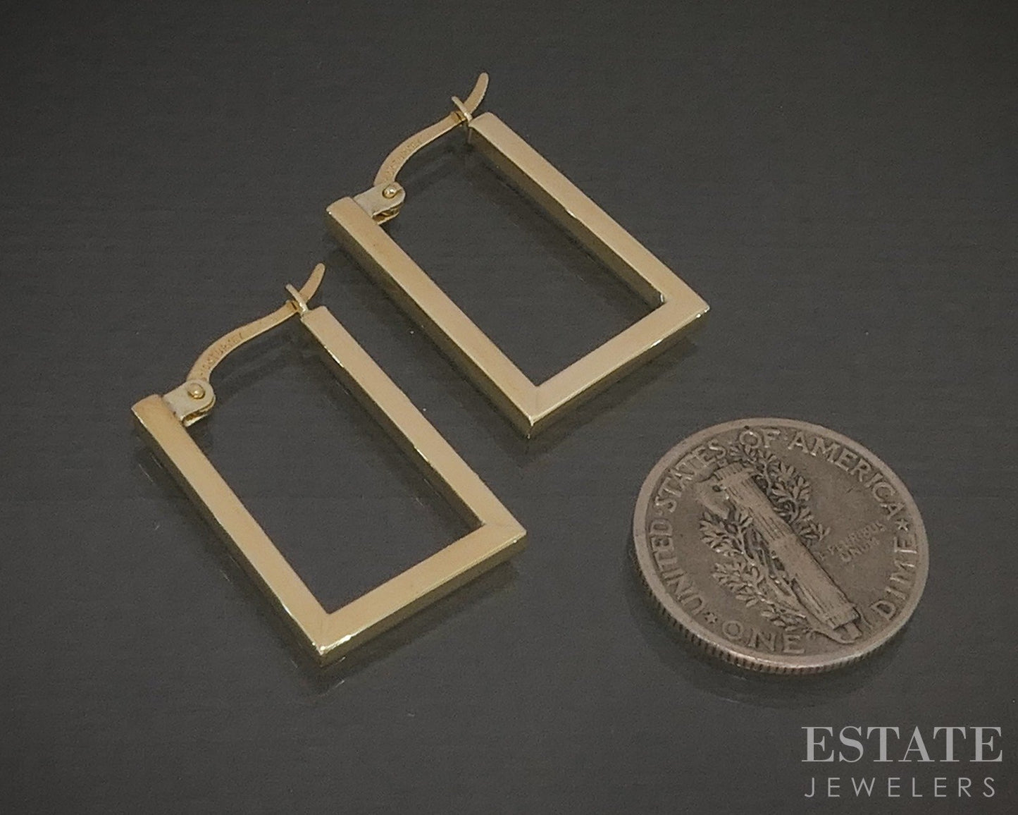 10k Yellow Gold 2.2mm Smooth Rectangle Hoop Ladies Earrings 1.9g p30234