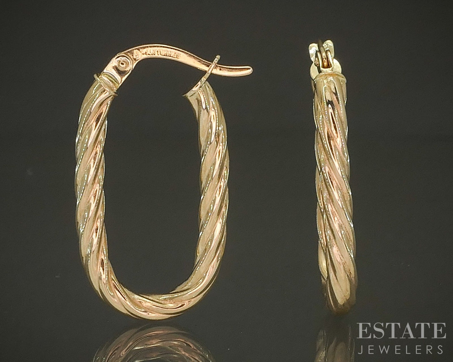 14k Yellow Gold Twisted Oval Hoop Ladies Earrings 1.8g p30246