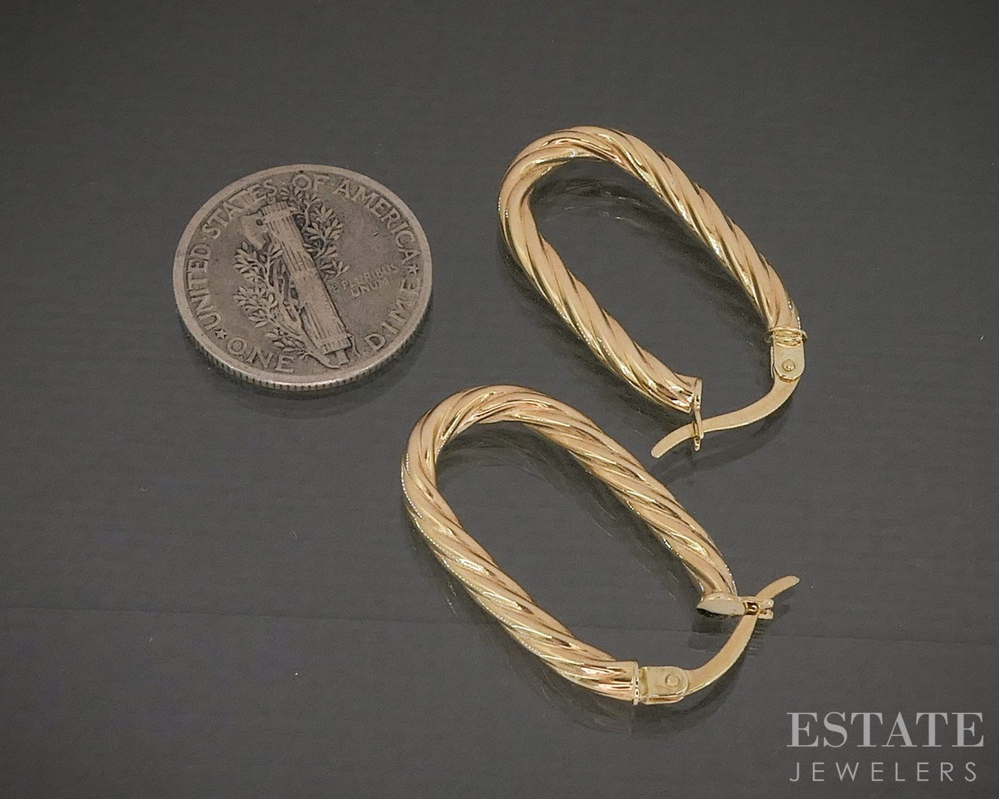 14k Yellow Gold Twisted Oval Hoop Ladies Earrings 1.8g p30246
