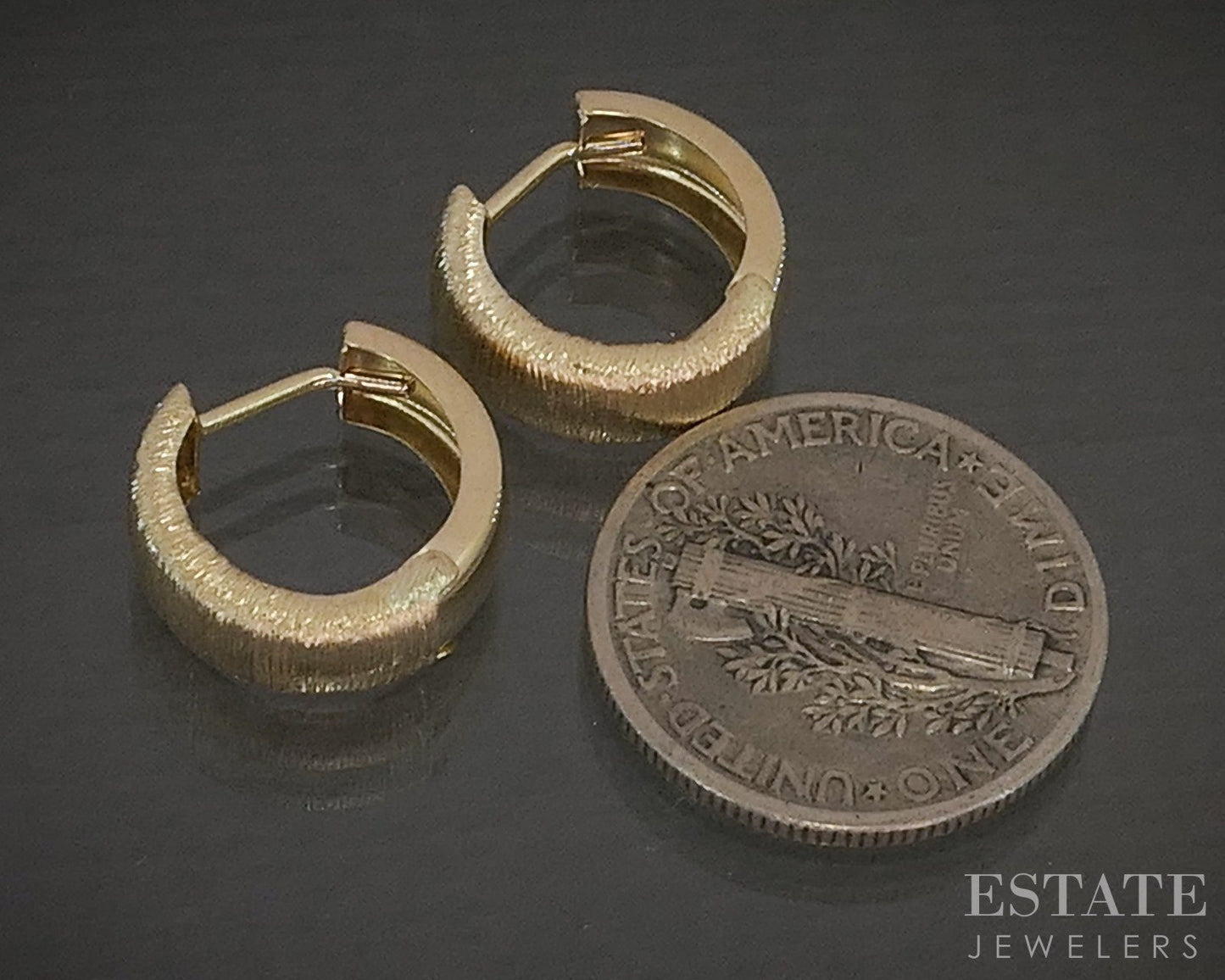 14k Yellow Gold 4.6mm Textured Hinged Hoop Ladies Earrings 1.1g p30248