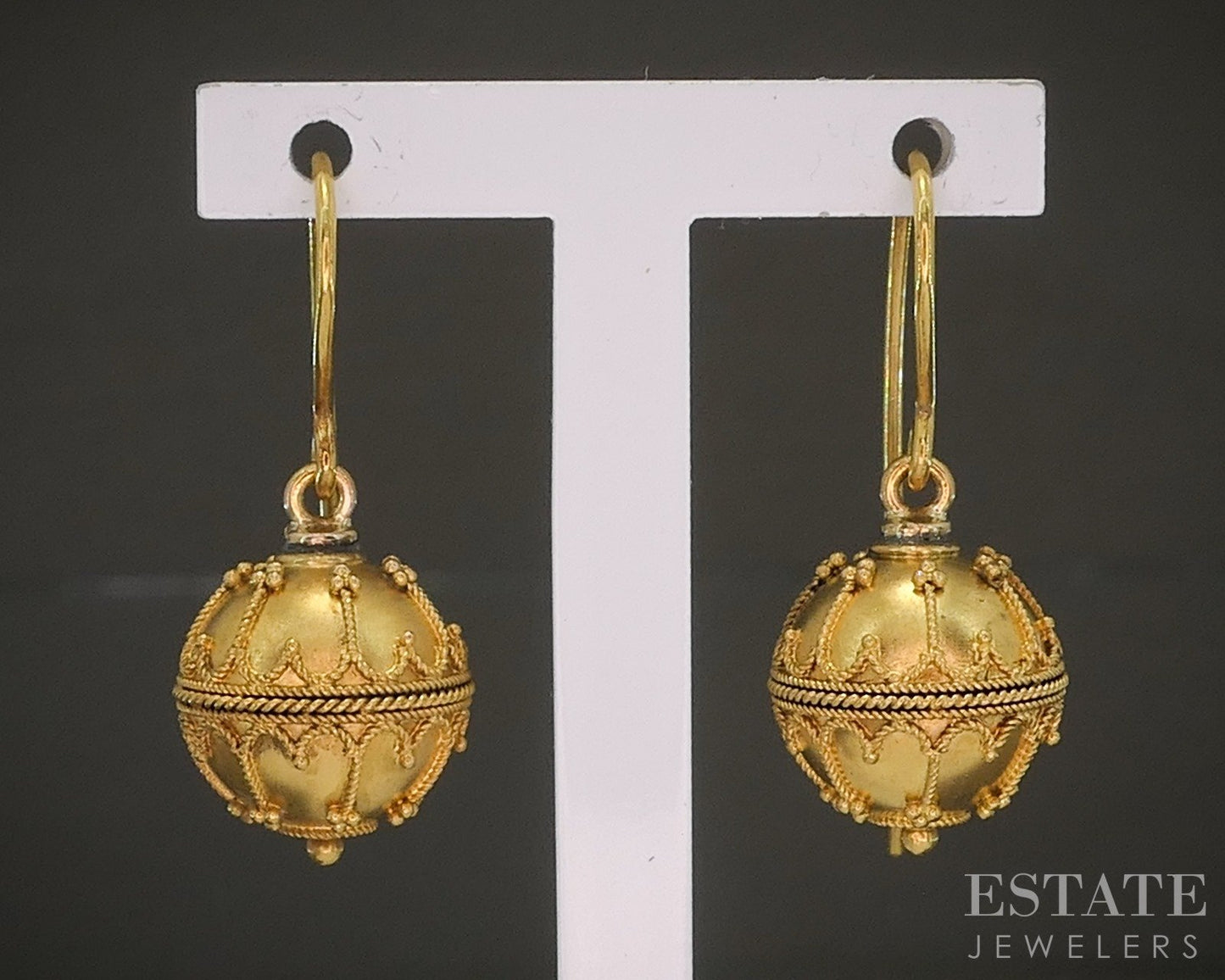 Antique Victorian 14k Yellow Gold 10mm Granulated Bead Dangle Earrings p27322