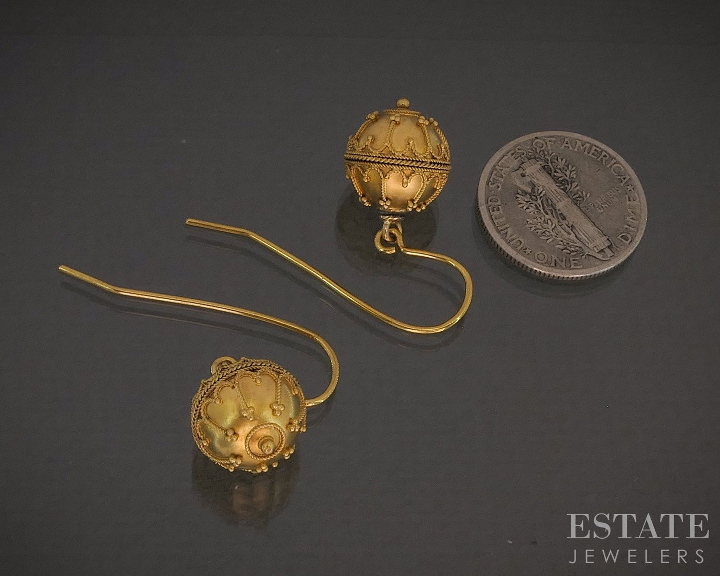 Antique Victorian 14k Yellow Gold 10mm Granulated Bead Dangle Earrings p27322