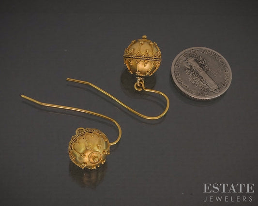 Antique Victorian 14k Yellow Gold 10mm Granulated Bead Dangle Earrings p27322