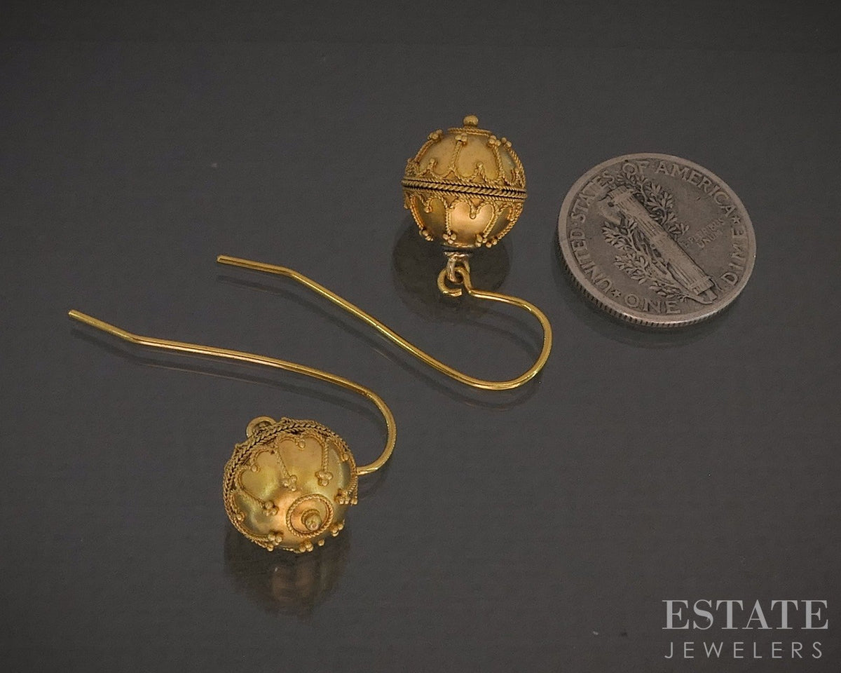 Antique Victorian 14k Yellow Gold 10mm Granulated Bead Dangle Earrings p27322