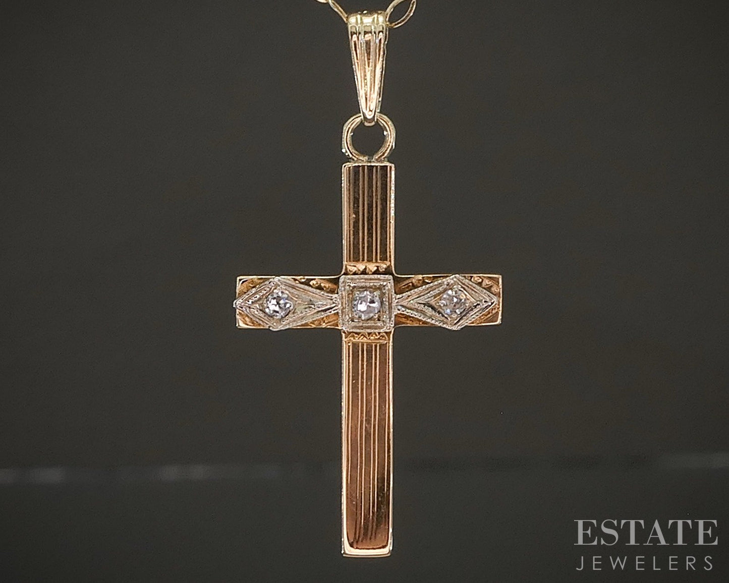 Vintage 14k Yellow Gold Natural Diamond Cross Necklace 1.3g 18"L p27998