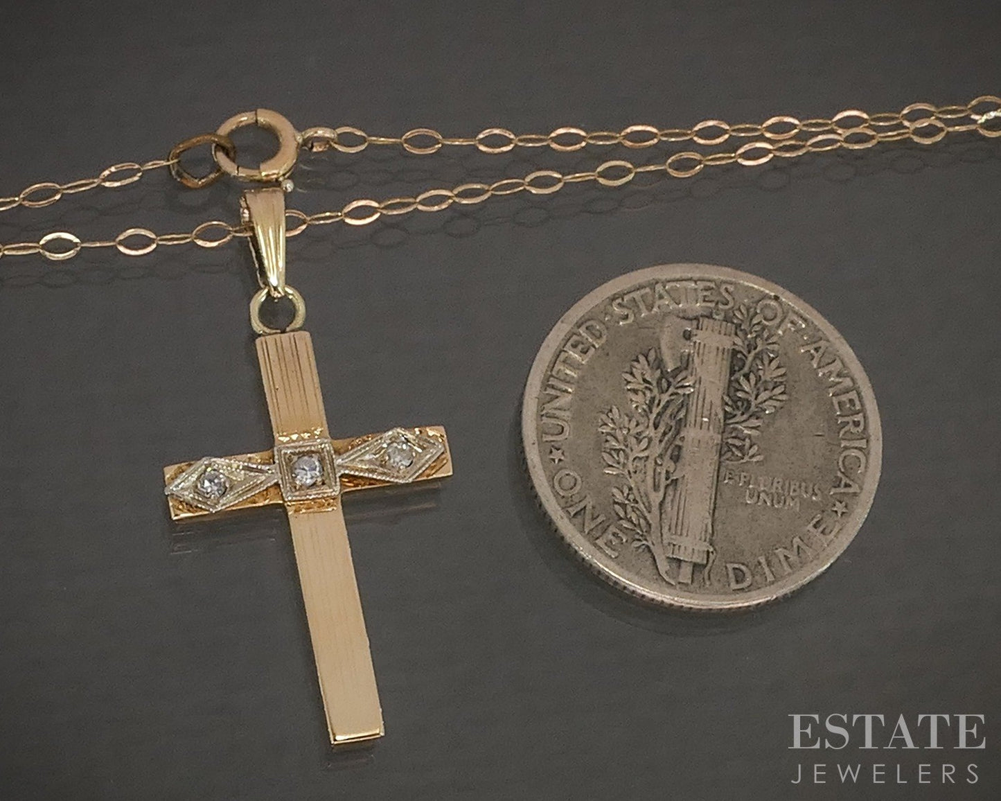 Vintage 14k Yellow Gold Natural Diamond Cross Necklace 1.3g 18"L p27998
