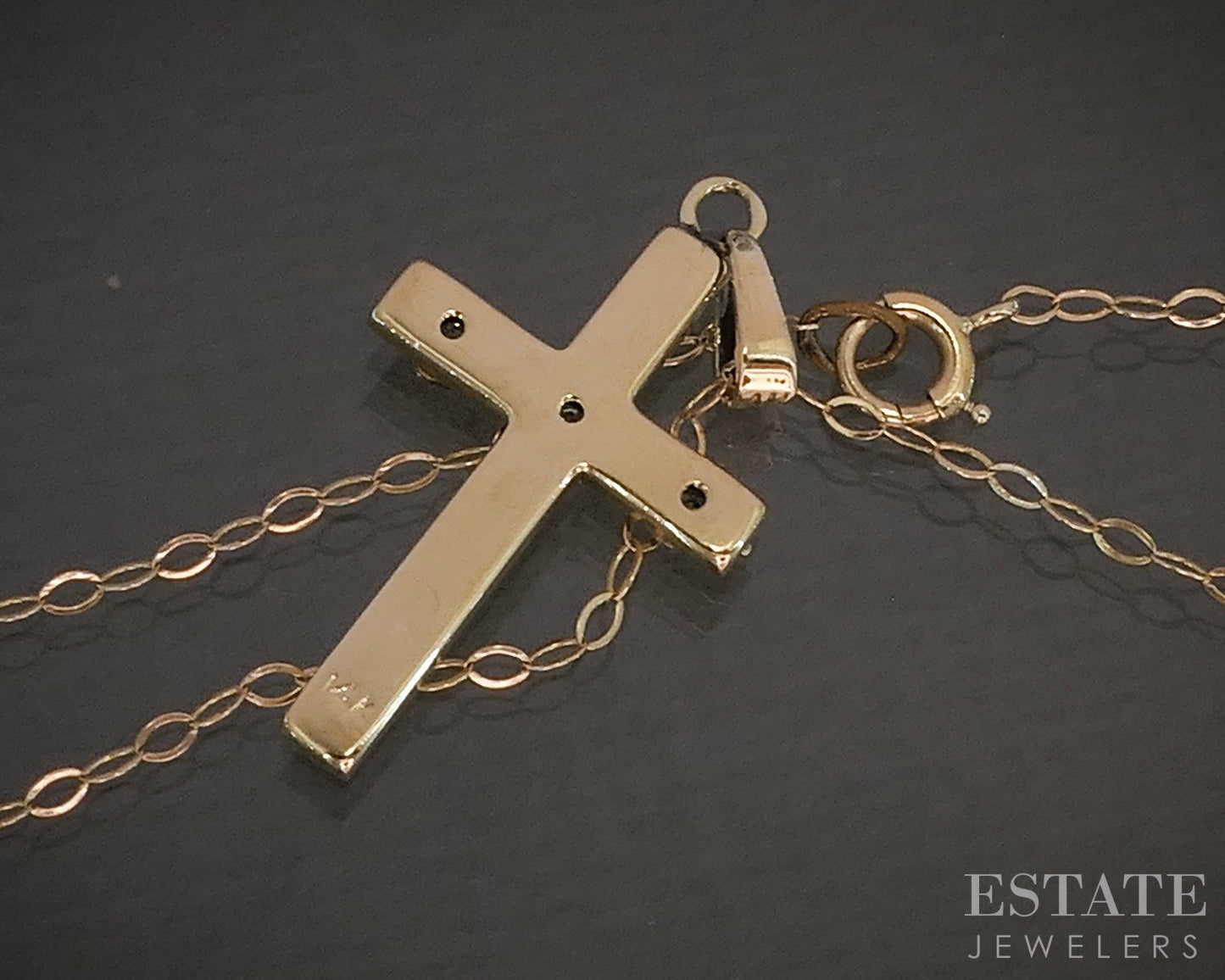 Vintage 14k Yellow Gold Natural Diamond Cross Necklace 1.3g 18"L p27998