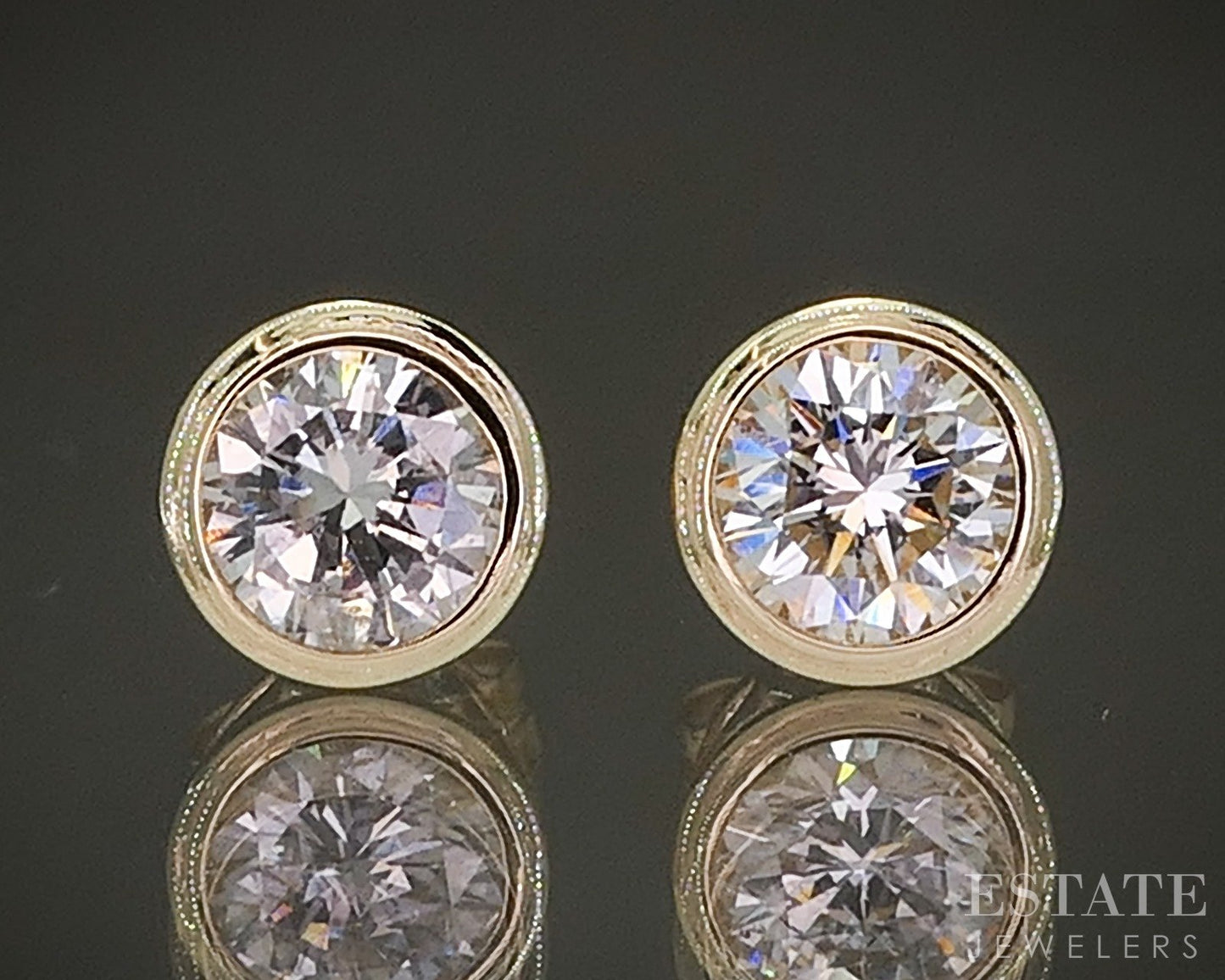 14k Yellow Gold Round Natural .63ctw Diamond Bezel Stud Earrings 1.1g p28149