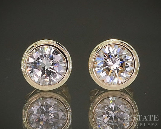 14k Yellow Gold Round Natural .63ctw Diamond Bezel Stud Earrings 1.1g p28149