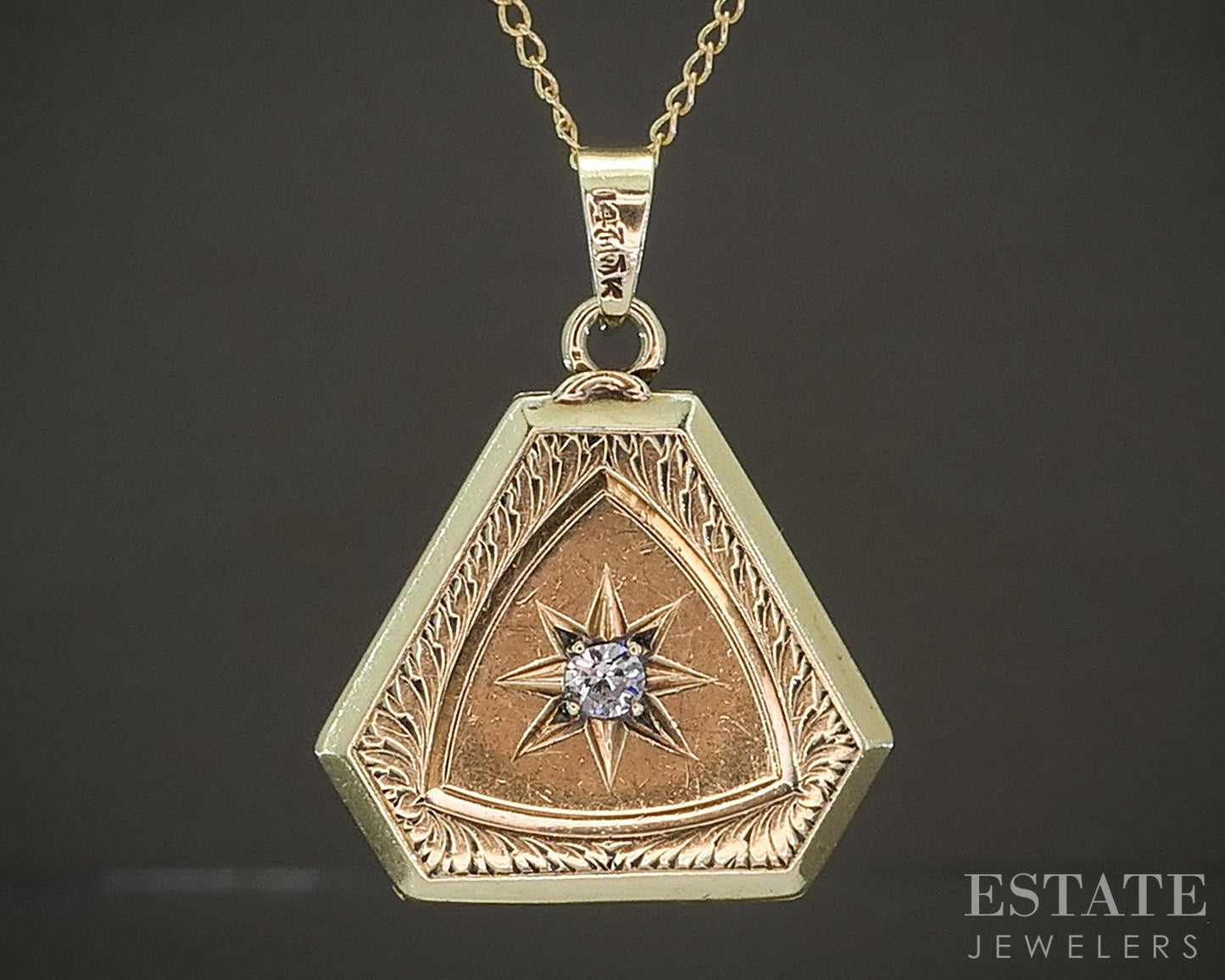 Vintage 14k Yellow Gold Natural Diamond Locket Necklace 4.4g p27997