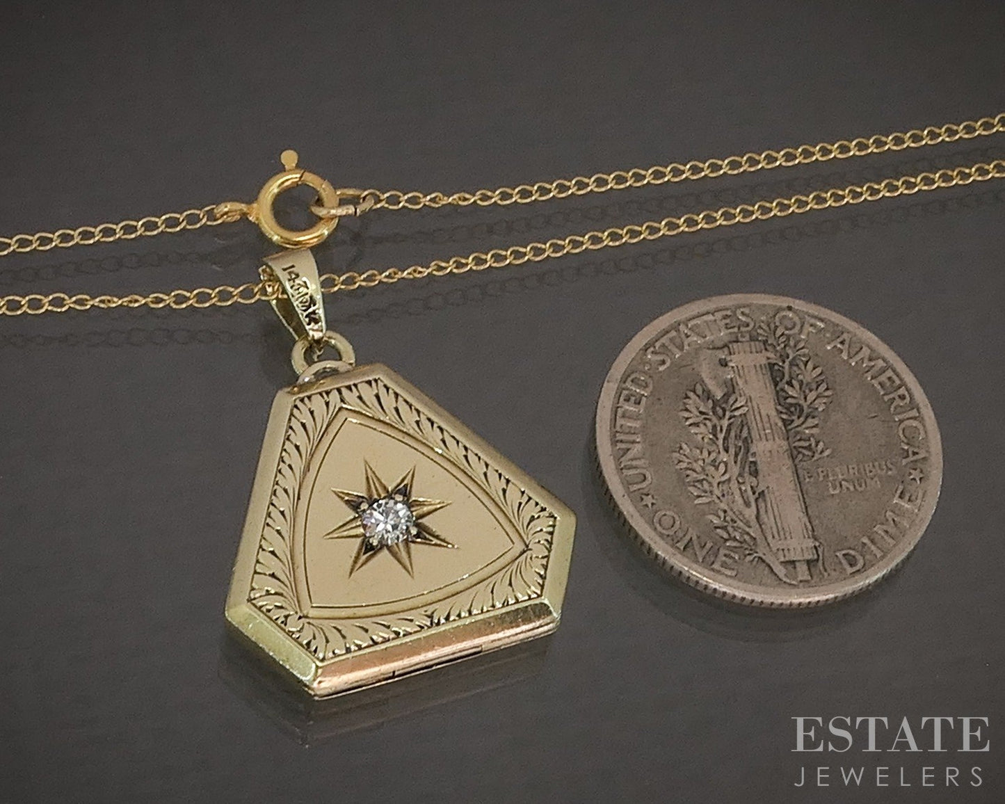 Vintage 14k Yellow Gold Natural Diamond Locket Necklace 4.4g p27997