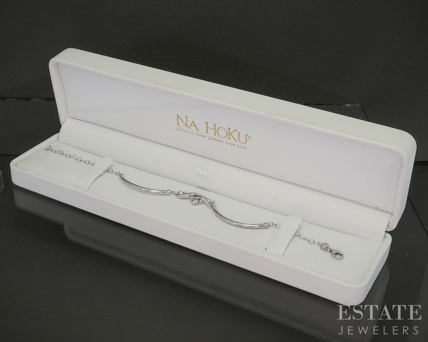14k White Gold Na Hoku Natural .27ctw Diamond Waterfall Bracelet 4.5g 8"L p27554
