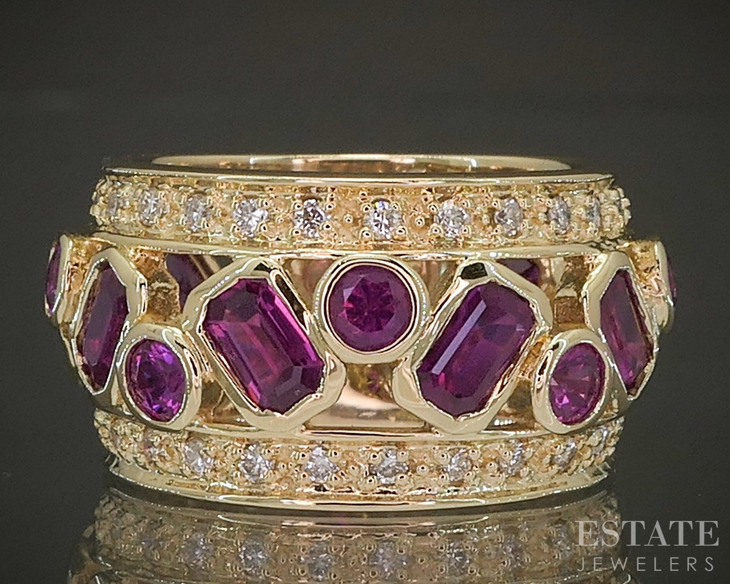 14k Yellow Gold Sonia B. Natural Pink Ruby & Diamond Band Ring 9.2g p28097