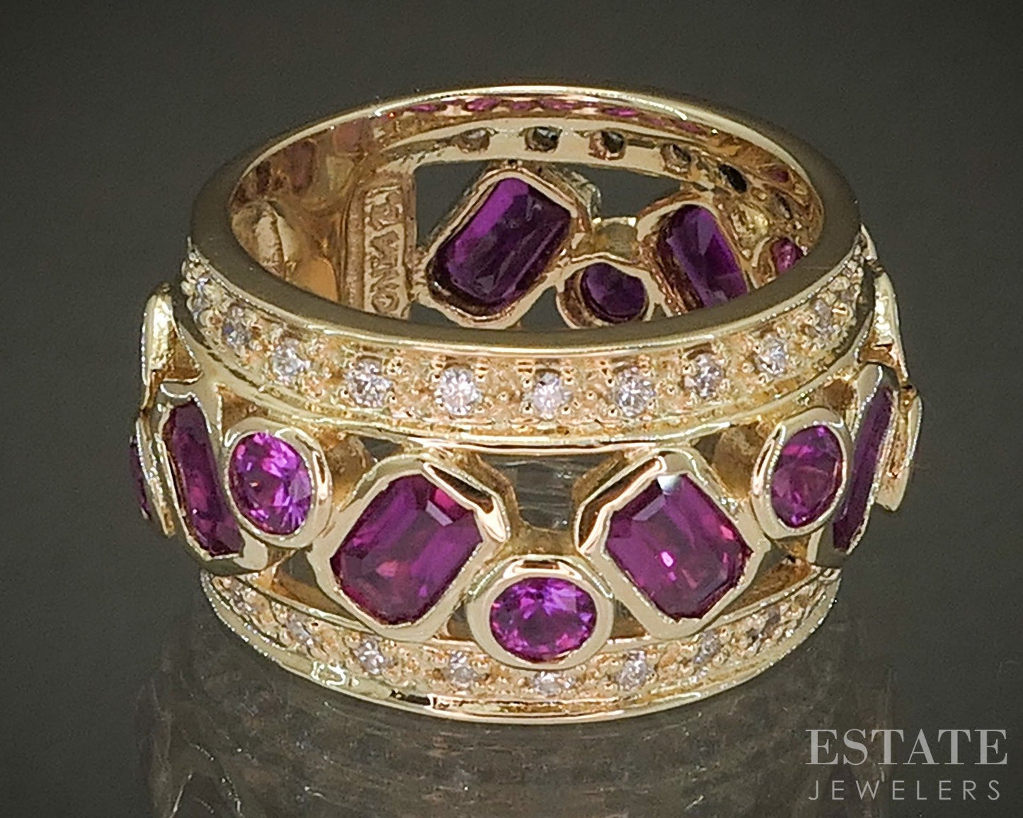 14k Yellow Gold Sonia B. Natural Pink Ruby & Diamond Band Ring 9.2g p28097