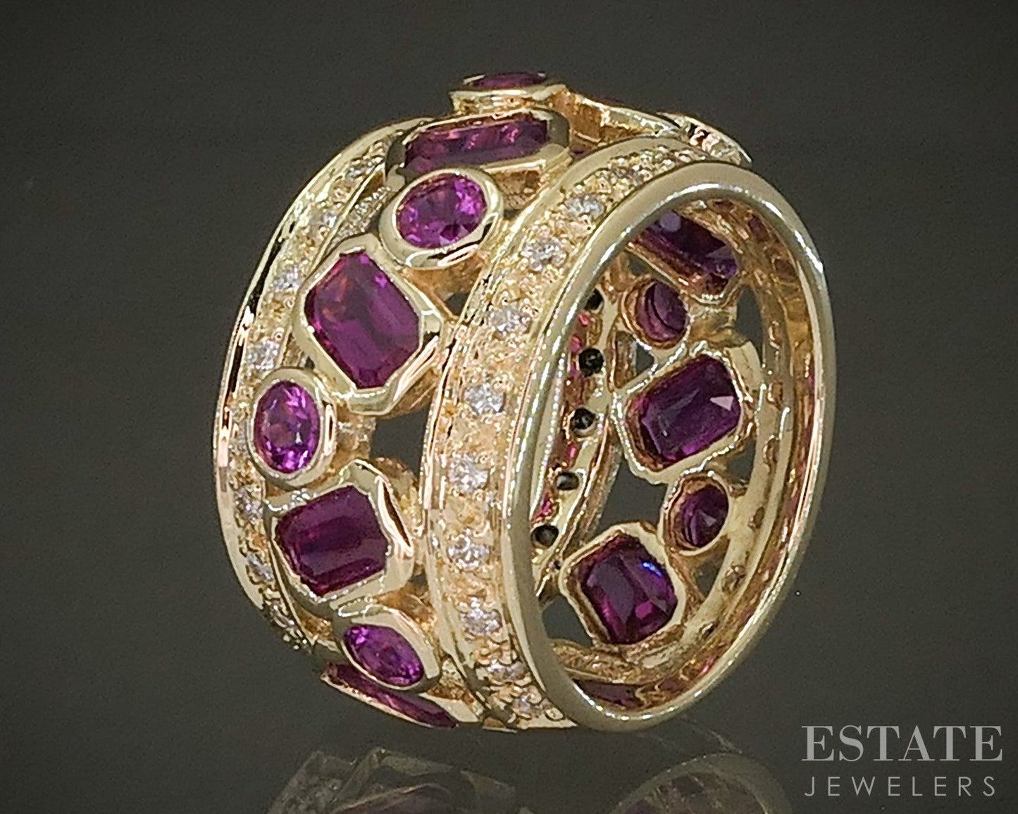 14k Yellow Gold Sonia B. Natural Pink Ruby & Diamond Band Ring 9.2g p28097