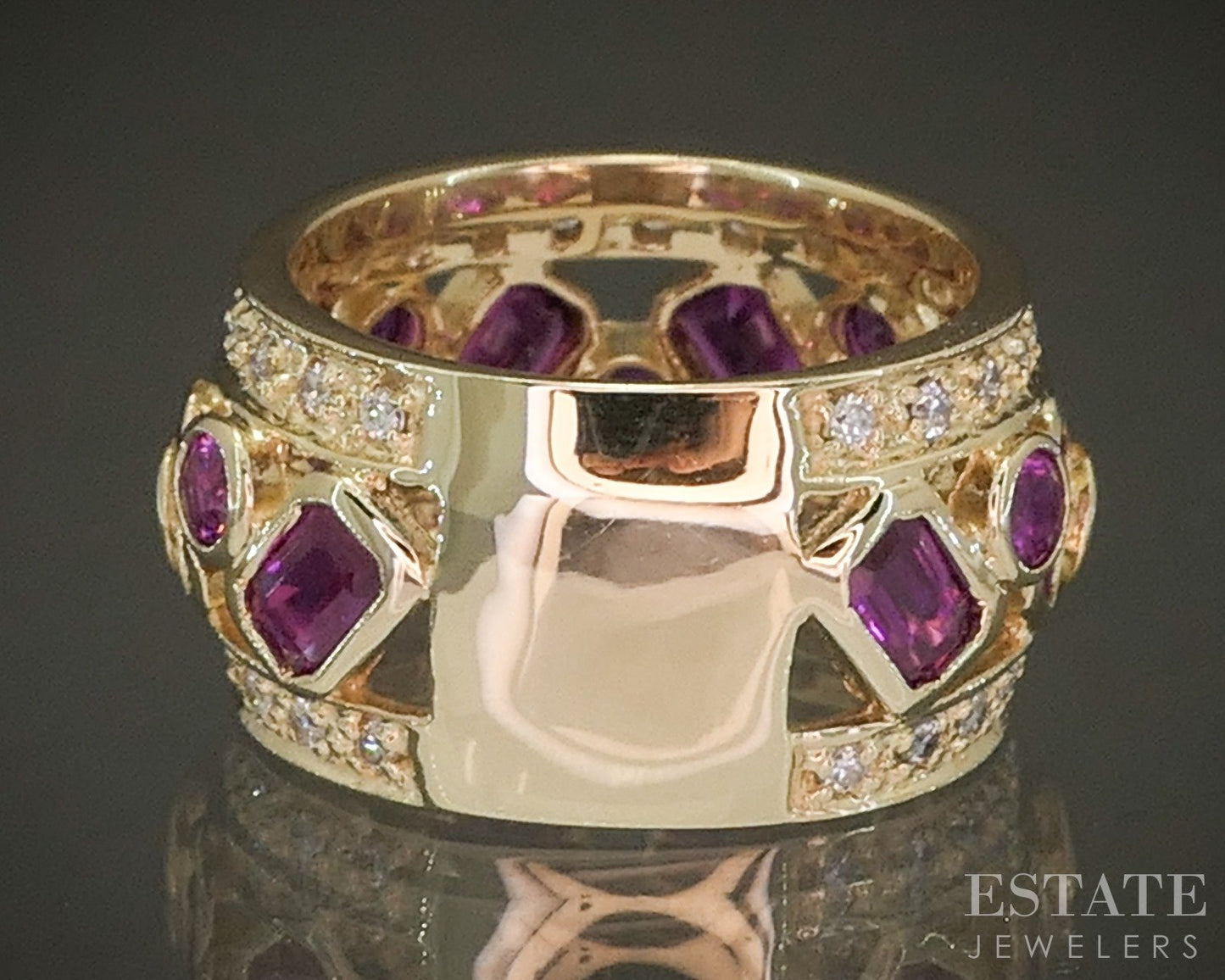 14k Yellow Gold Sonia B. Natural Pink Ruby & Diamond Band Ring 9.2g p28097
