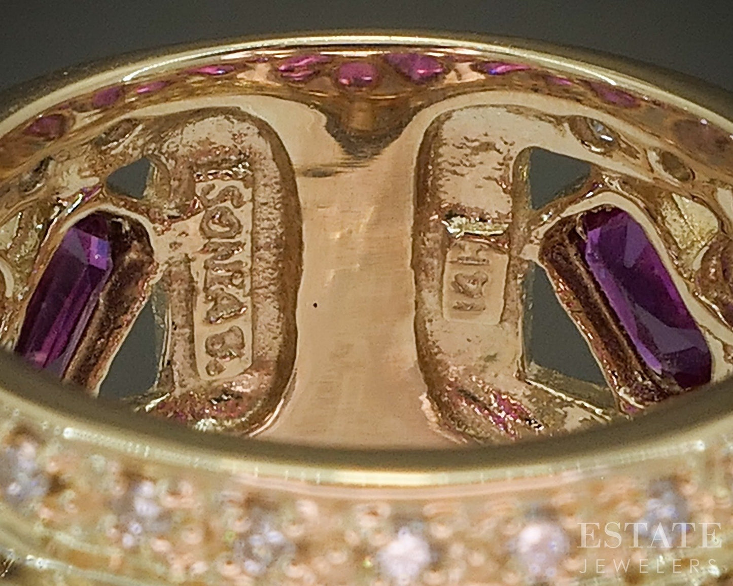 14k Yellow Gold Sonia B. Natural Pink Ruby & Diamond Band Ring 9.2g p28097