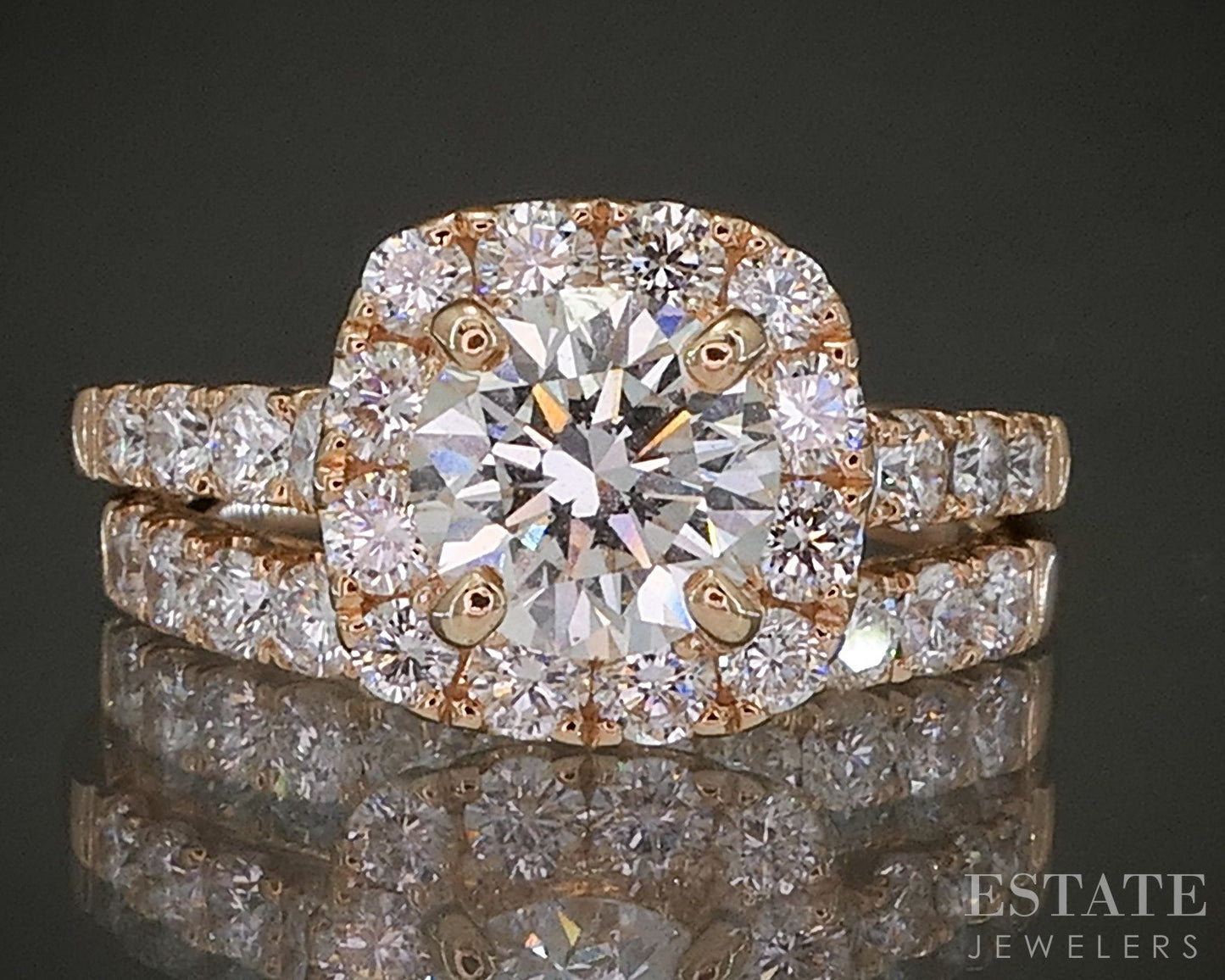 18k Yellow Gold Lab Created Round 2.29ctw Diamond Halo Wedding Set 4.9g p27159