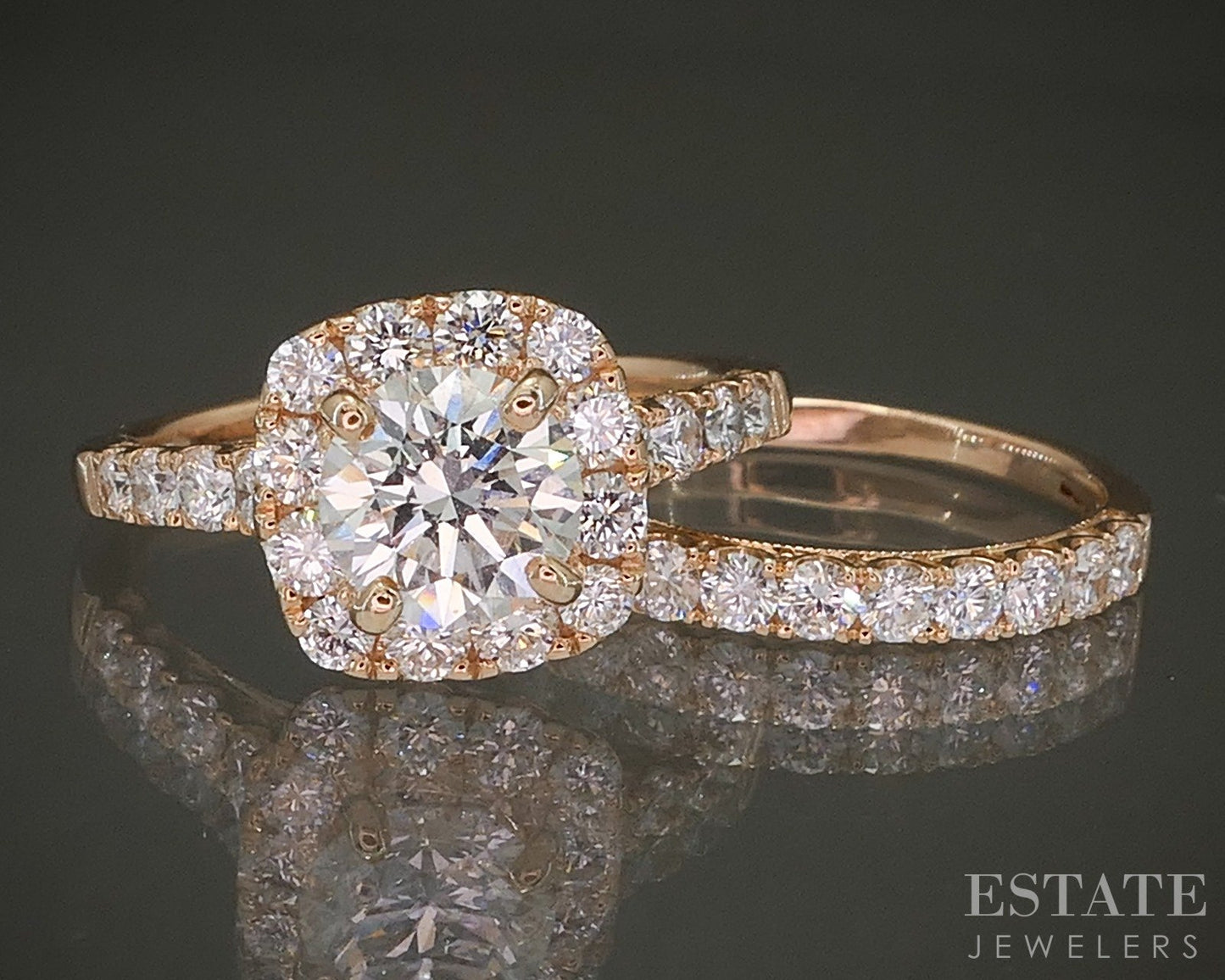 18k Yellow Gold Lab Created Round 2.29ctw Diamond Halo Wedding Set 4.9g p27159