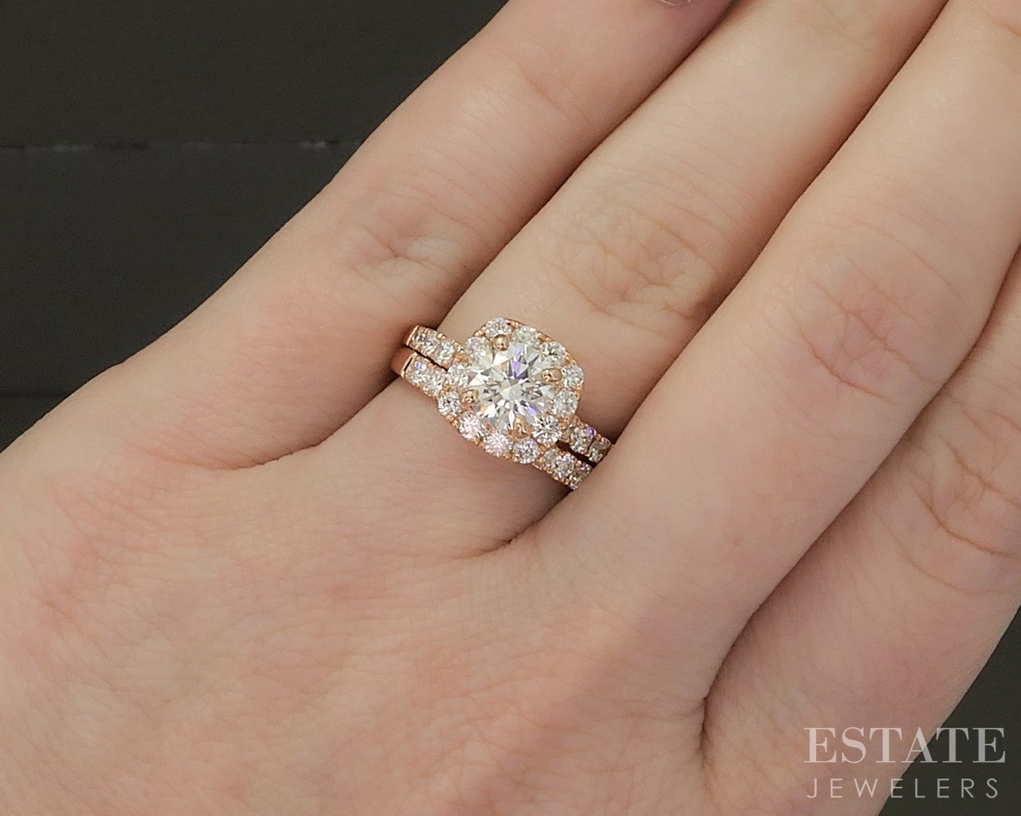 18k Yellow Gold Lab Created Round 2.29ctw Diamond Halo Wedding Set 4.9g p27159