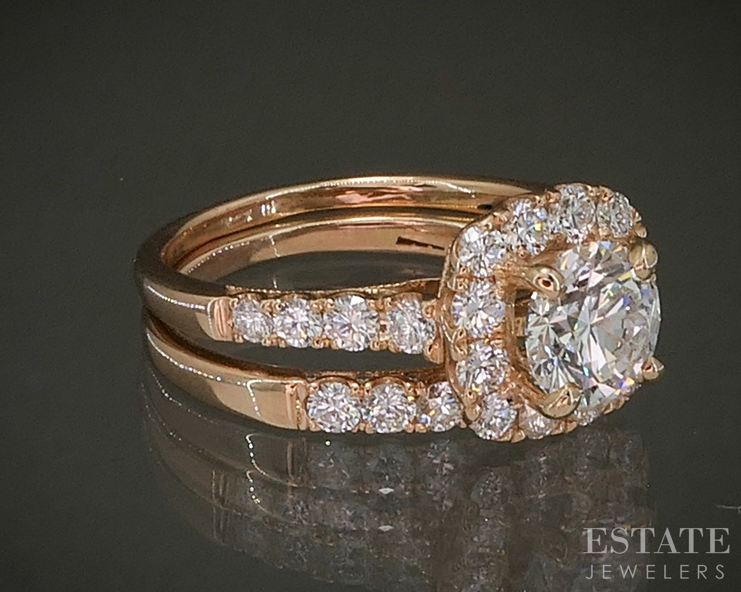 18k Yellow Gold Lab Created Round 2.29ctw Diamond Halo Wedding Set 4.9g p27159