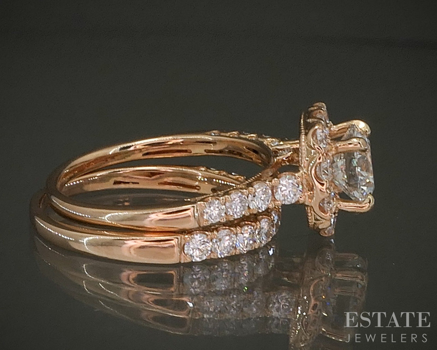 18k Yellow Gold Lab Created Round 2.29ctw Diamond Halo Wedding Set 4.9g p27159