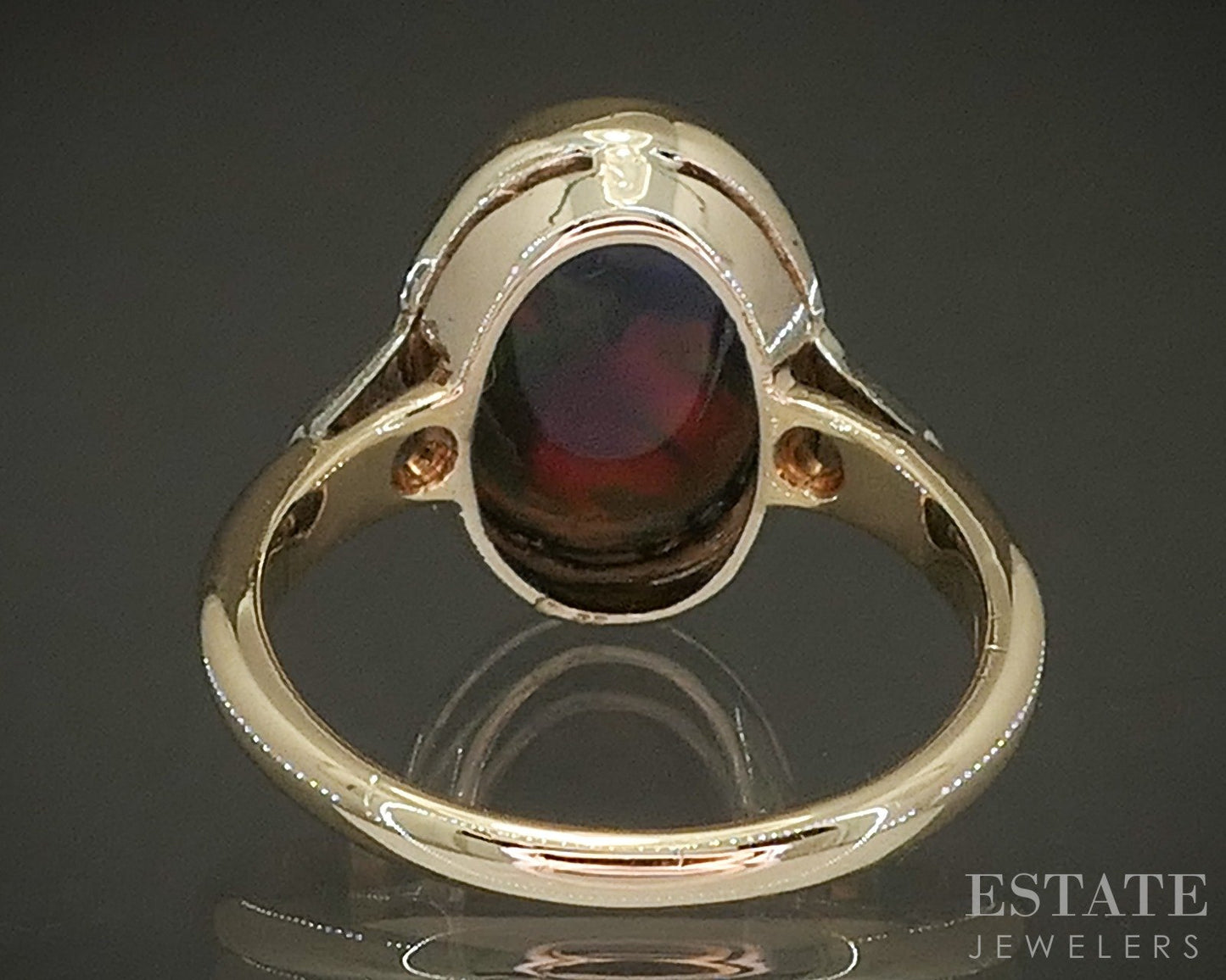Vintage 14k Yellow Gold Natural Smoked Ethiopian Opal & Diamond Ring 4.4g p26487