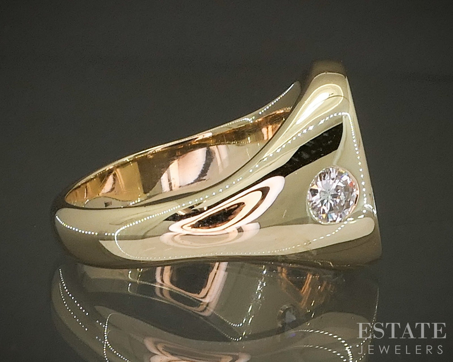 Vintage 14k Yellow Gold Natural Diamond Mens Buck Signet Ring 16g p27995
