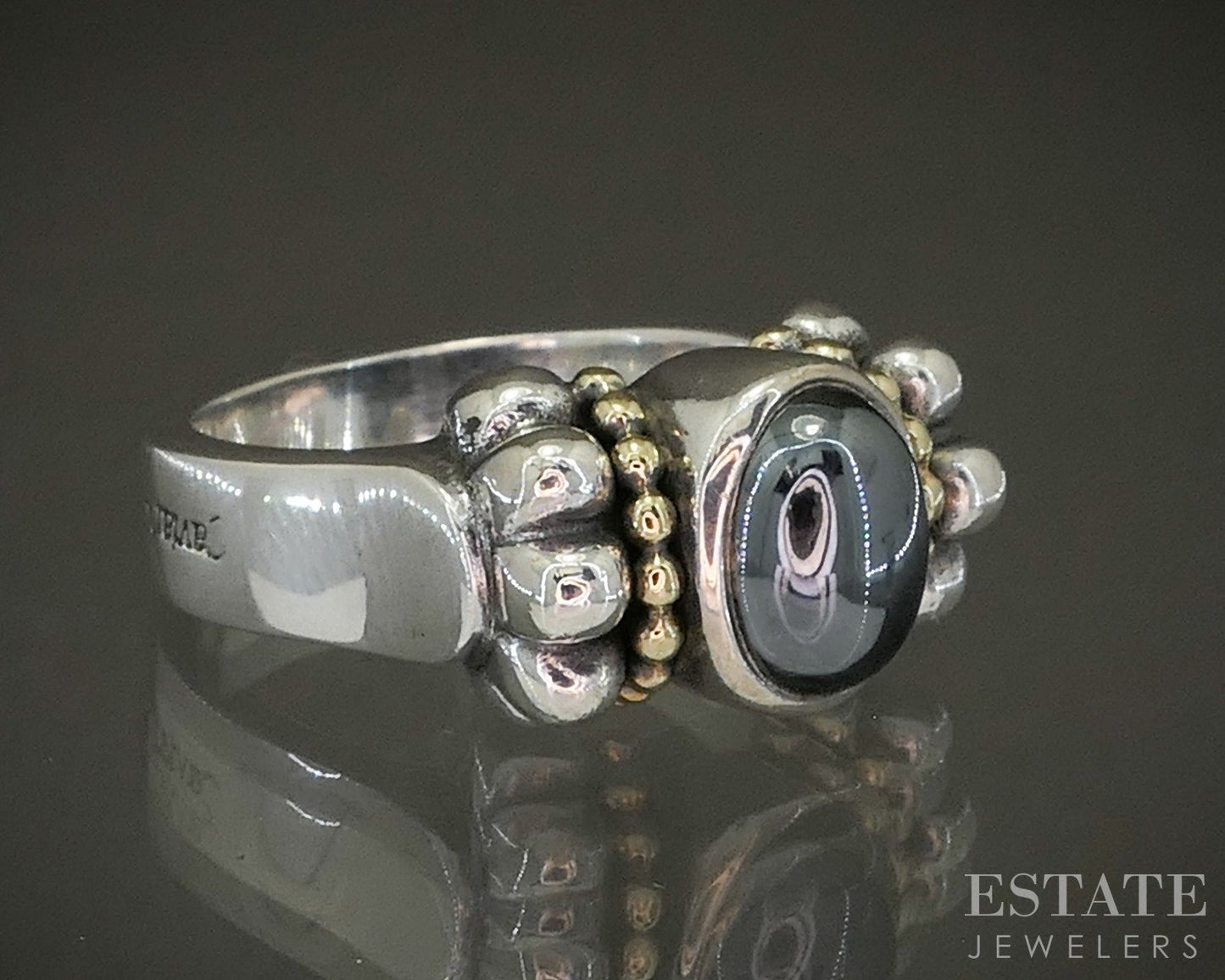 18k & Sterling Lagos Caviar Natural Hematite Ladies Ring 8.5g p27824