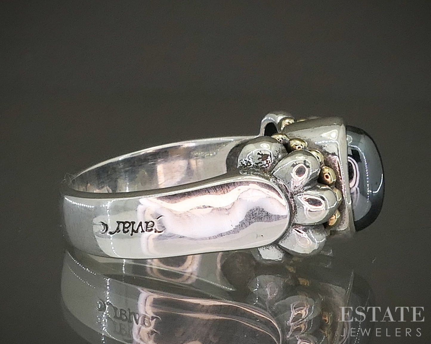 18k & Sterling Lagos Caviar Natural Hematite Ladies Ring 8.5g p27824