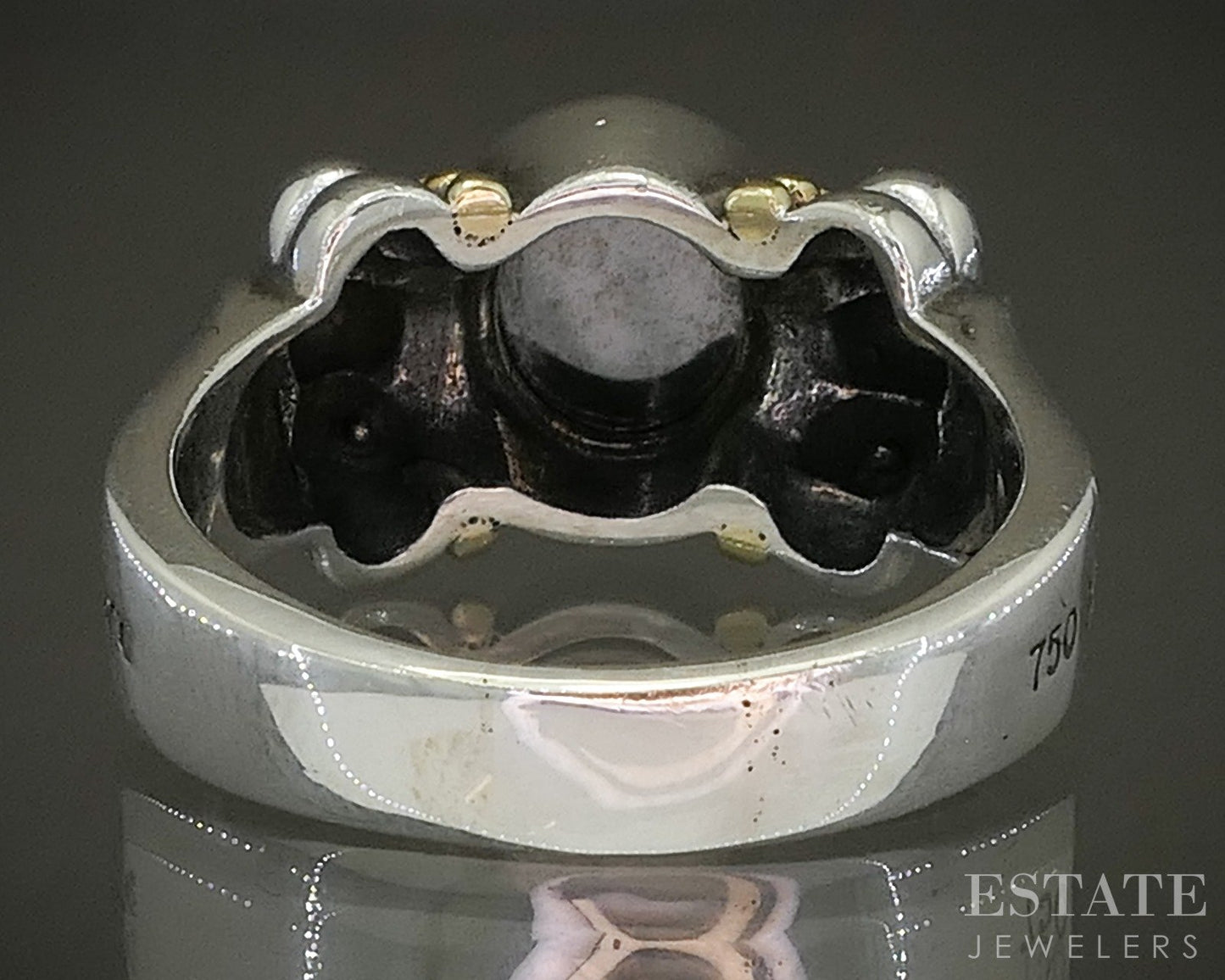 18k & Sterling Lagos Caviar Natural Hematite Ladies Ring 8.5g p27824