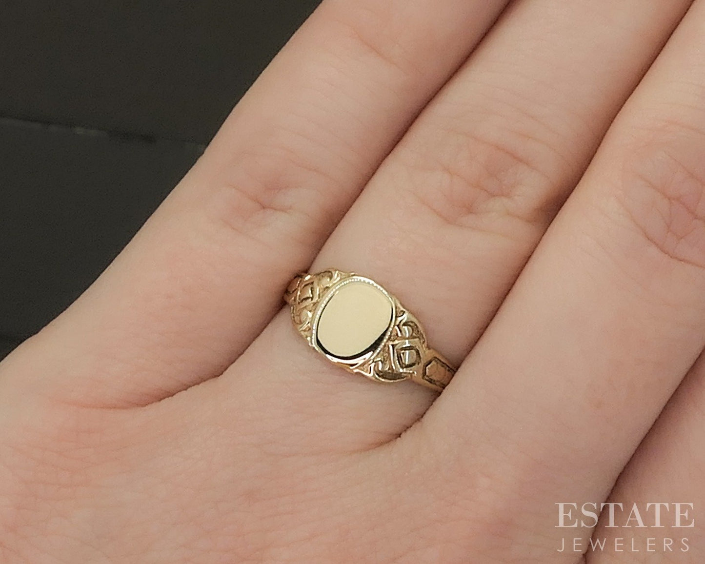 Antique Victorian 10k Yellow Gold Ladies Signet Band Ring 1.7g p27318