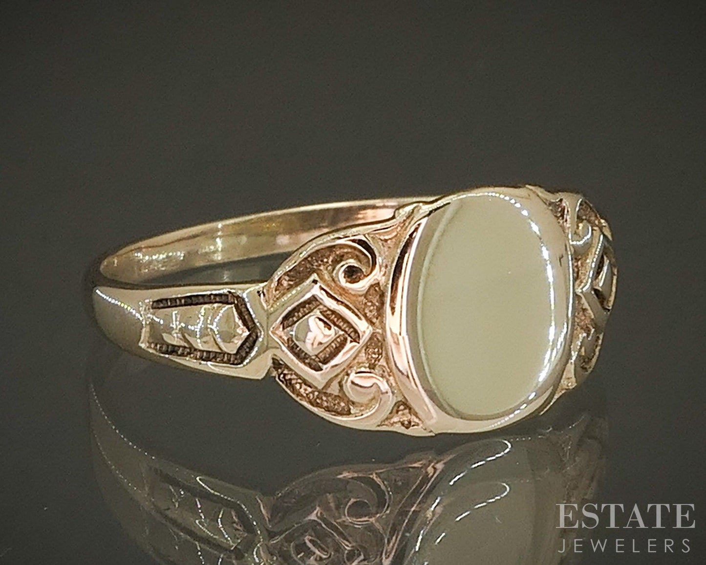 Antique Victorian 10k Yellow Gold Ladies Signet Band Ring 1.7g p27318