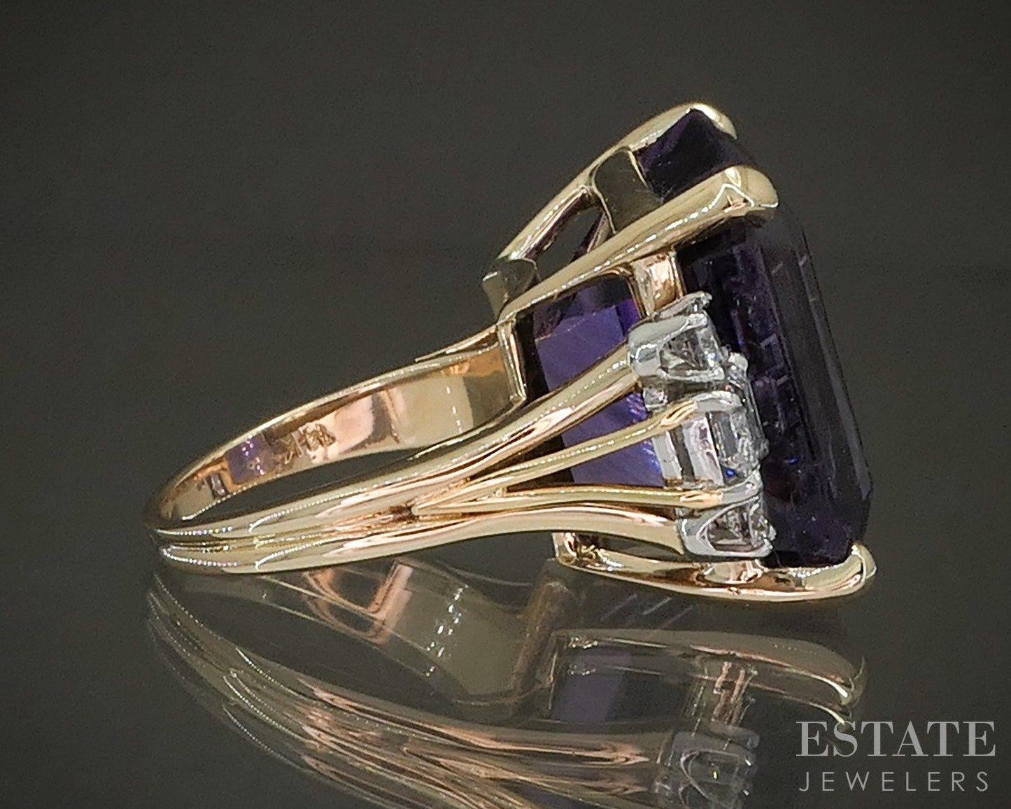 14k Yellow Gold 24ct Natural Amethyst & Diamond Cocktail Ring 14.2g p24584