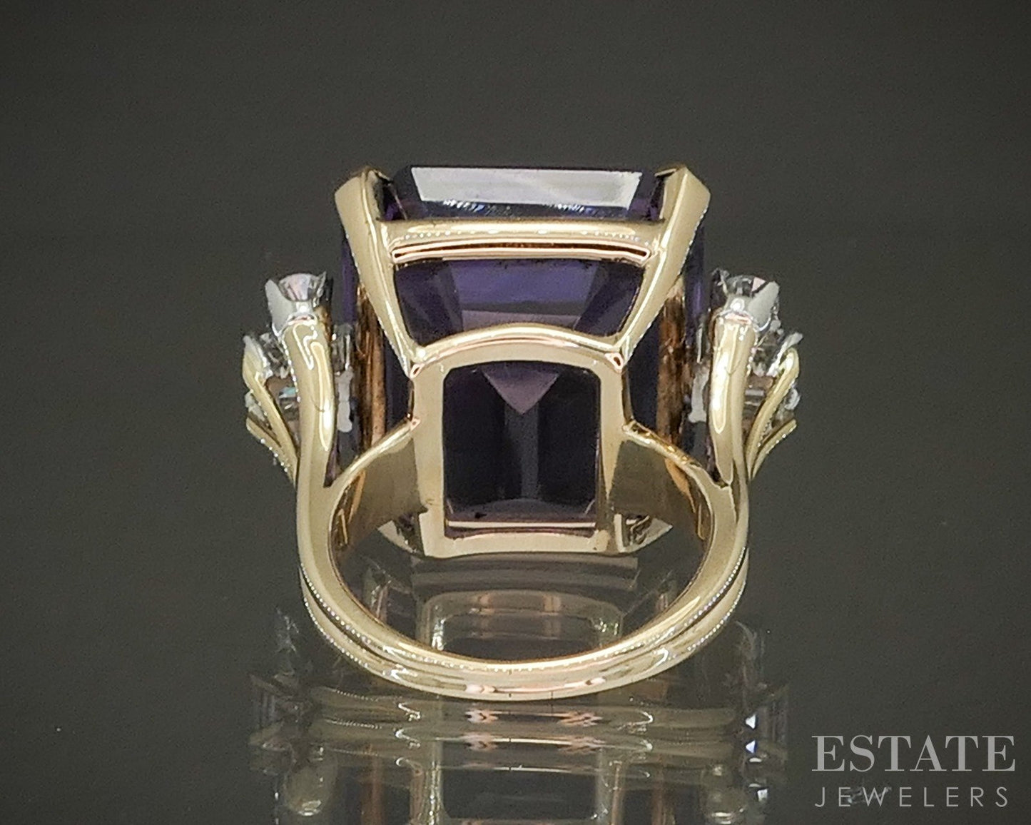 14k Yellow Gold 24ct Natural Amethyst & Diamond Cocktail Ring 14.2g p24584