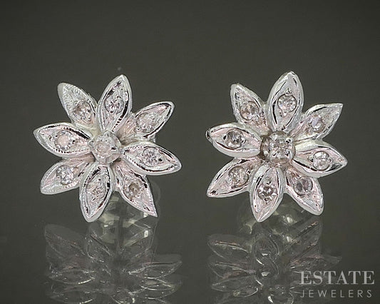10k White Gold Natural Diamond Flower Stud Earrings 2.0g p27537b